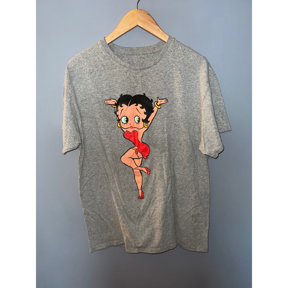 Betty Boop‎ Graphic T-Shirt Heather Grey Short Sleeve Crew Neck Cartoon Tee